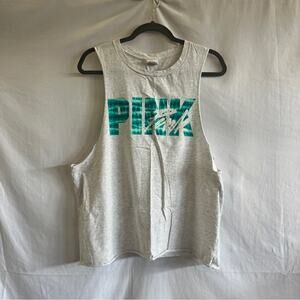 Pink VS Muscle Tank Women Large Gray Turquoise Workout Gym Exercise Lifting